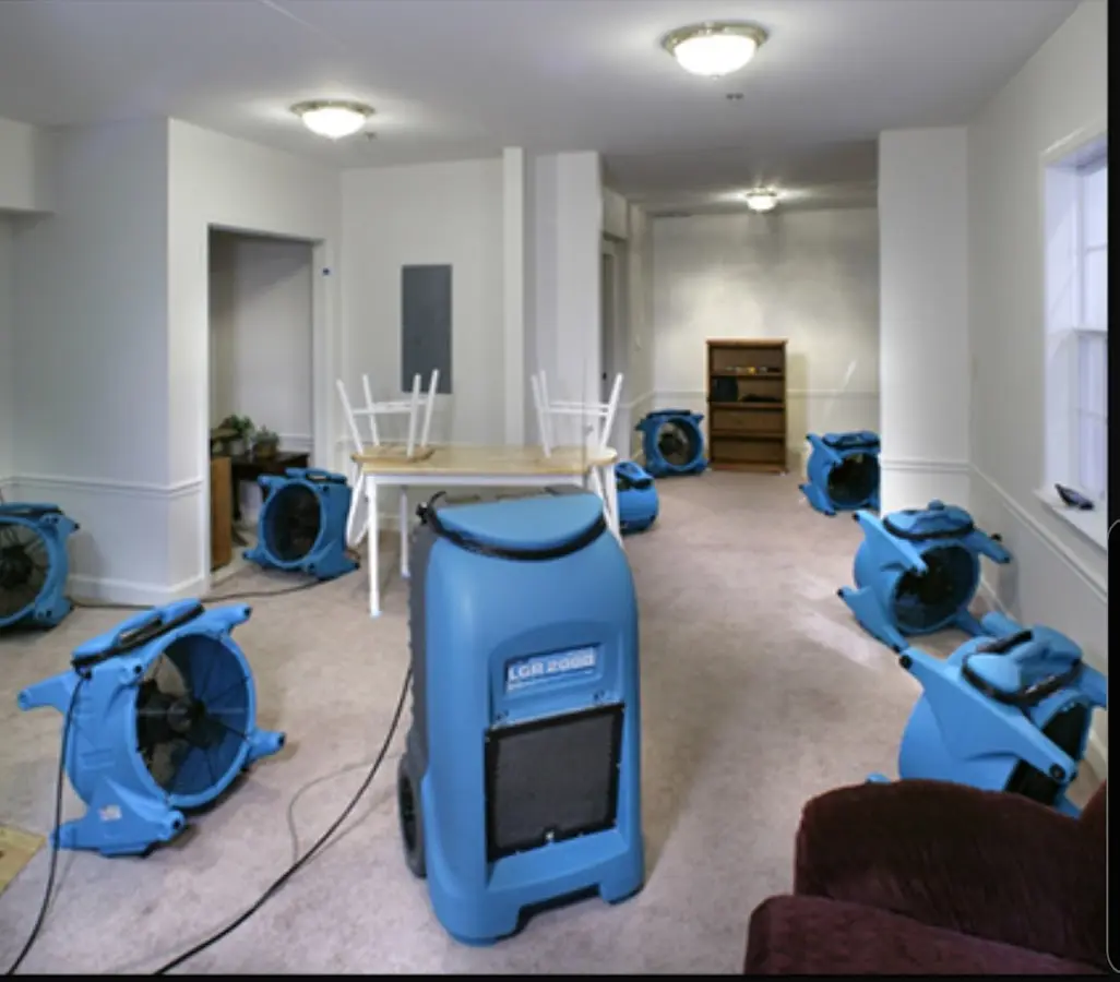 Air movers and dehumidifier setup for Water Extraction & Removal in Butner